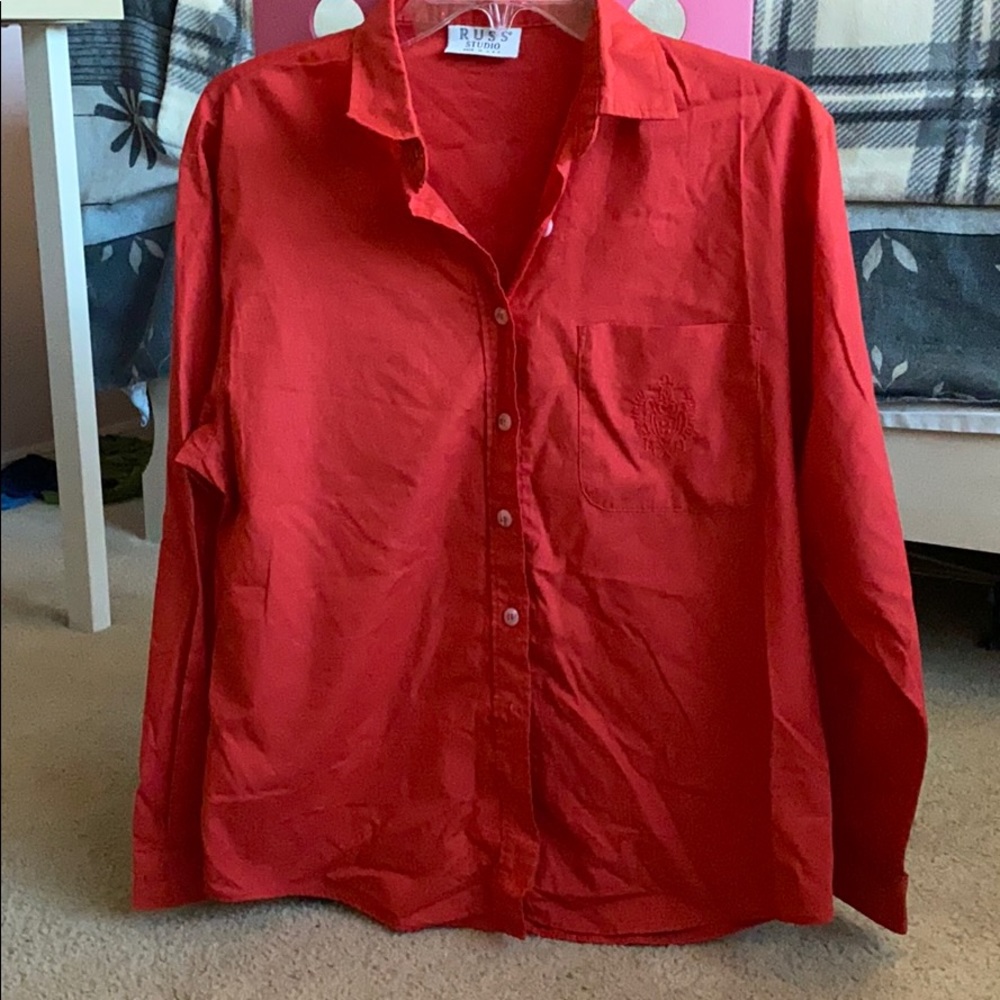 Red linen button down